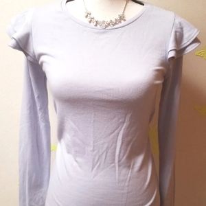 Ann Taylor Pale Blue Ruffle Sleeve Long Sleeve Top Petite XS New